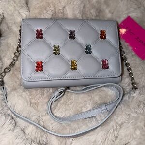 Betsey Johnson Gummy Bear Studded Quilted Blue Crossbody Bag Purse NWT